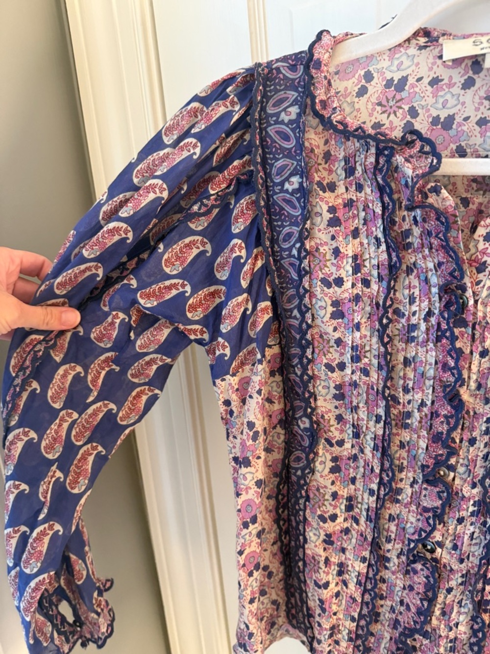 Sea New York Bianca Ruffle Mixed Paisley Ruffle Blouse | - Picture 6 of 10